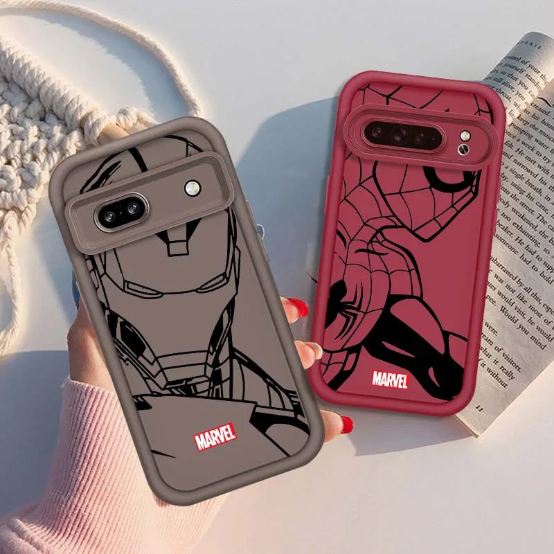 

Marvel SpiderMan Iron Man Line For Google Pixel 9 8A 8 7 7A Pro XL 5G Eye Ladder Soft TPU Shockproof Cover Phone Case