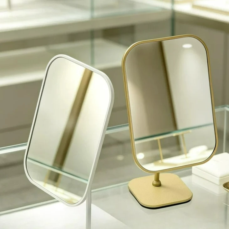 Jewelry counter viewing mirror, window try-on mirror, ultra-clear mirror dressing table, rotatable metal mirror