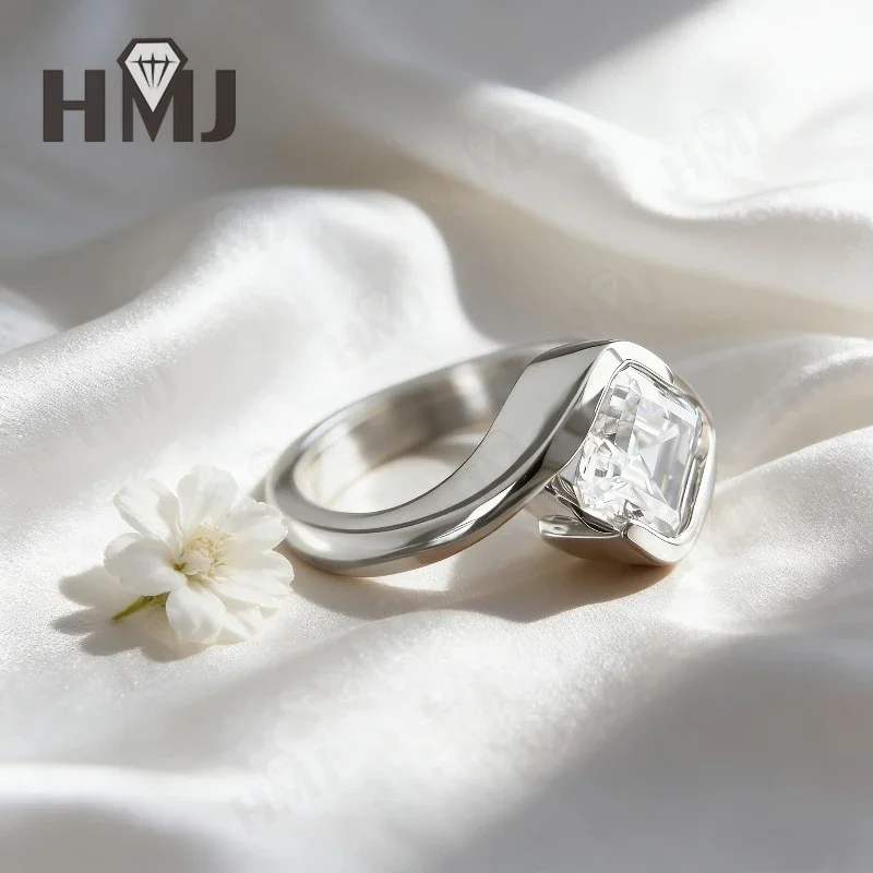 1-3ct Moissanite Ring D Color VVS1 Asscher Cut 925 Sterling Silver Vintage Engagement Ring Wedding Band Anniversary Gift for Her