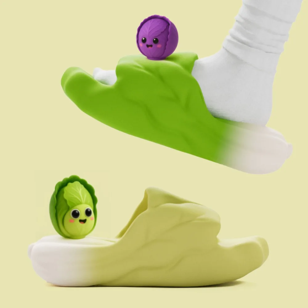 

Casual Creative Simulation Cabbage Slippers Soft Bottom Thick Sole EVA Vegetable Slippers 3D Funny Red Cabbage Slides Indoor