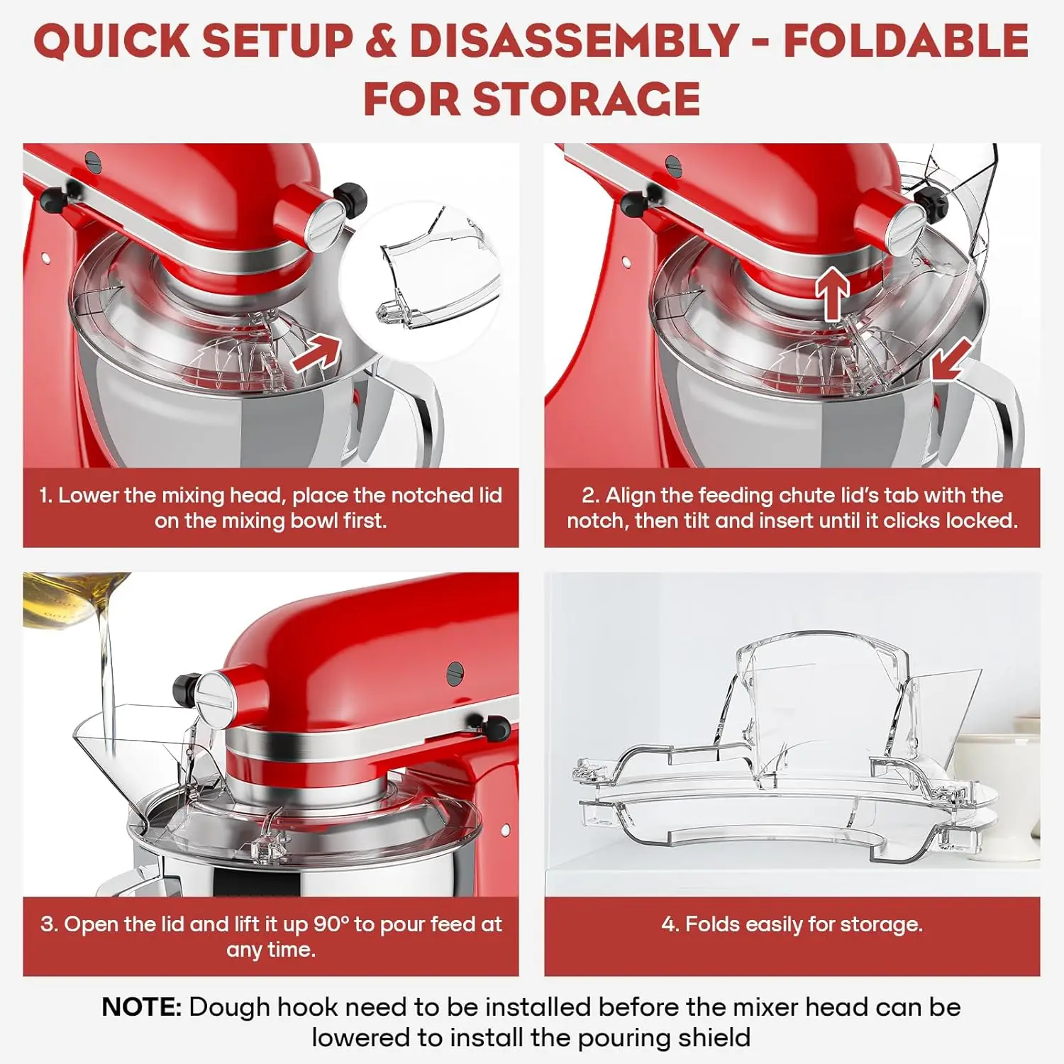 Compatible with KitchenAid Stand Mixer | Waterproof & Dustproof Splash Pour Shield | Easy to Install & Detach