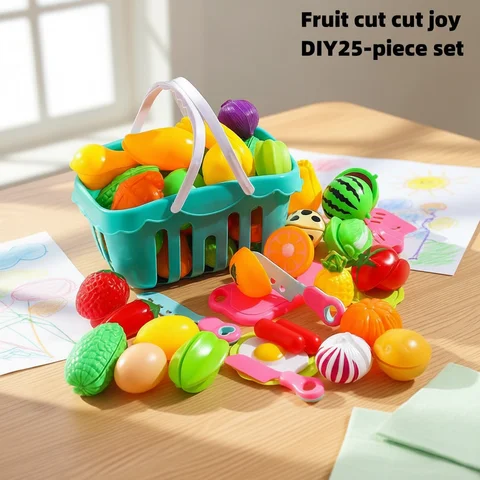 25 PCs Set DIY Fruit Cutting Music Toy Simulation Vegetable Fruit and Vegetable Children's Toy Girl Boy Kitchen Food Set