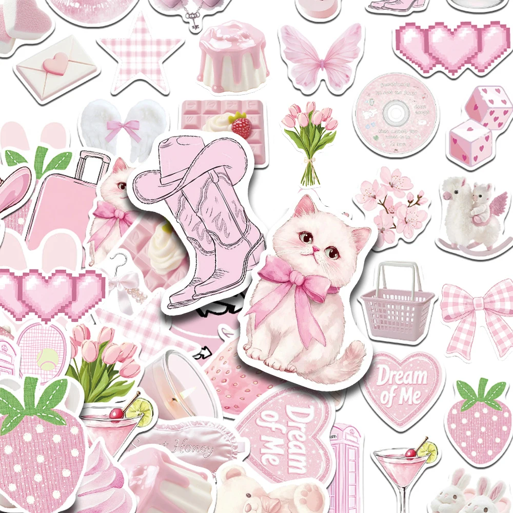 10/30/50 Stück Kawaii Cartoon Rosa Sanfte Ästhetische Aufkleber Niedliche Ins-Style Sticker für Koffer Notizbuch Handyhülle Mädchen Deko-Aufkleber