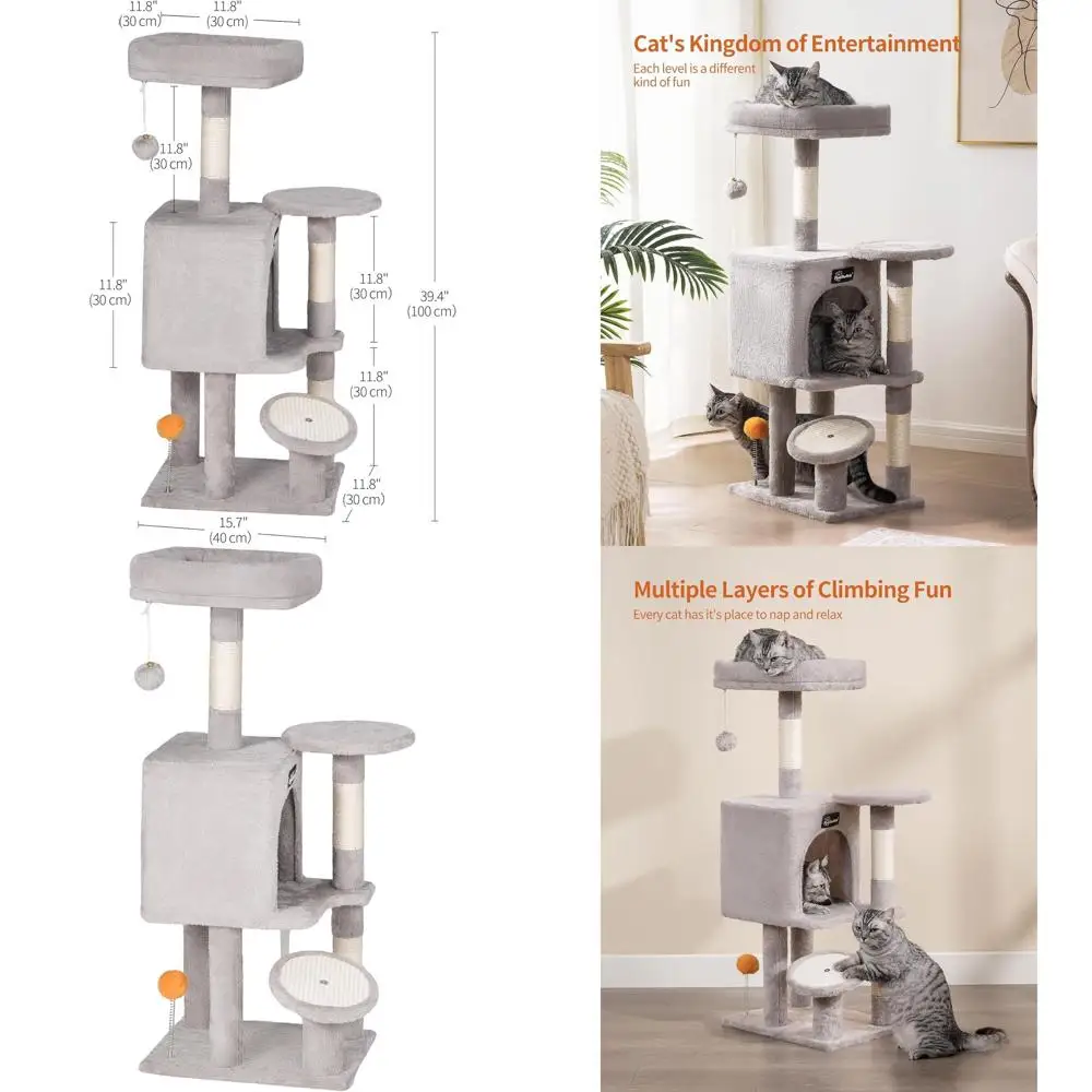 

Многоуровневая кошачья лестница для дома с когтеточкой, 39,4 дюйма, светло-серая, для котят