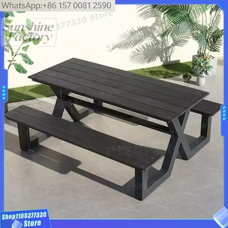 Outdoor Patio Furniture Waterproof Cushion Metal Garden Picnic Bench Table and Chair Set for Courtyard Dining Hotel Use