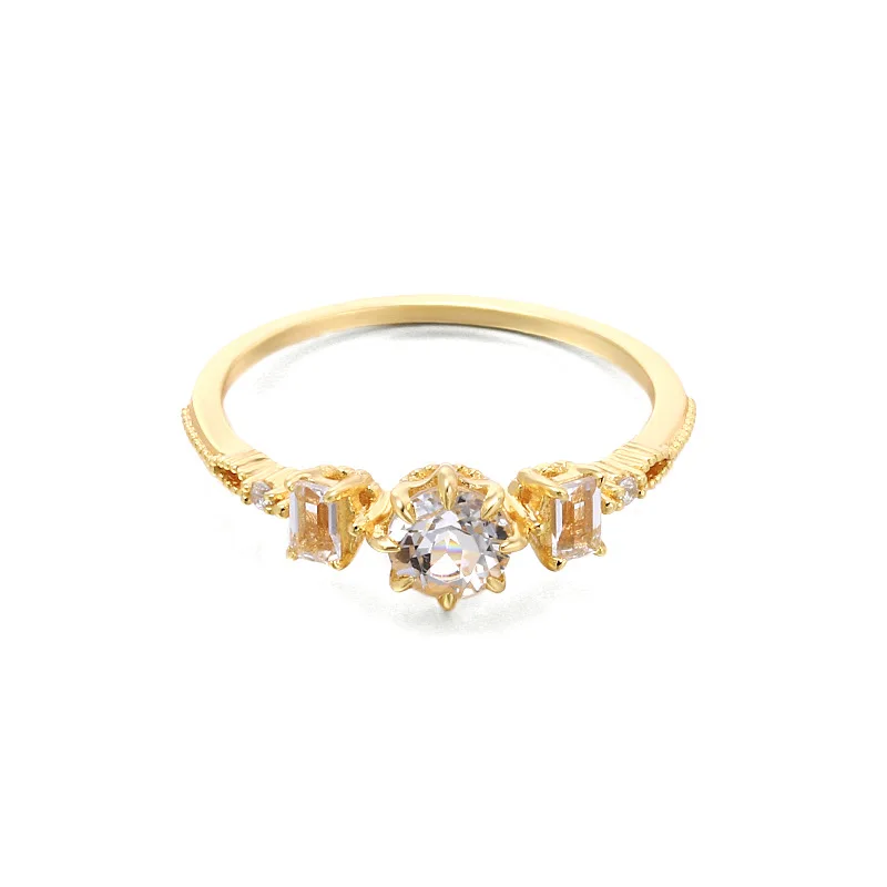 

LAMOON Bright Bijou Gemstone Natrual White Clear Topaz Ring For Women 925 Sterling Silver Gold Plated Fine Jewelry Accessories