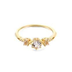 LAMOON Bright Bijou Gemstone Natrual White Clear Topaz Ring For Women 925 Sterling Silver Gold Plated Fine Jewelry Accessories
