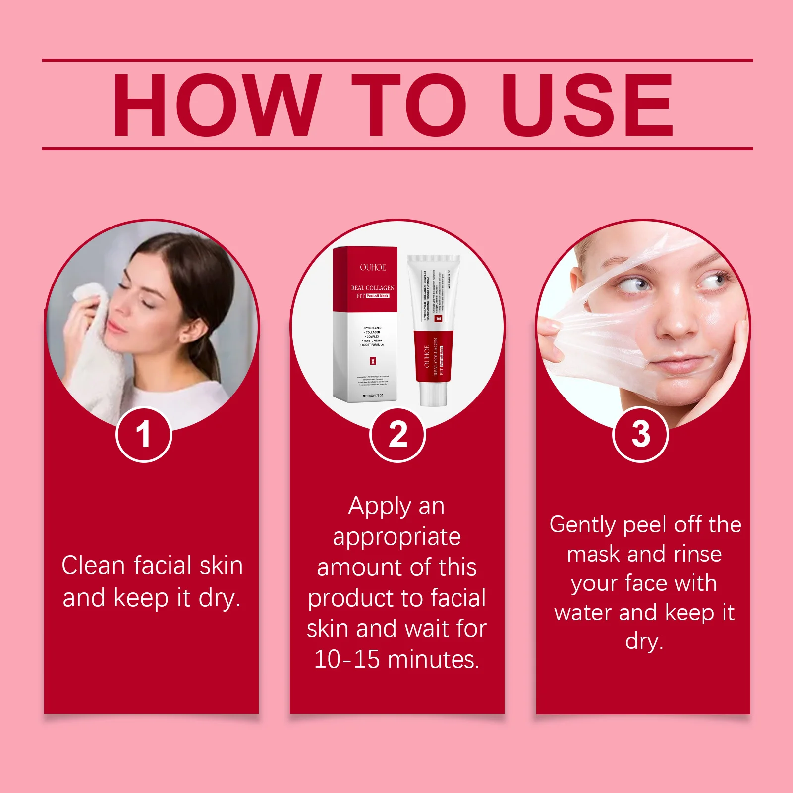 OUHOE Collagen Peel off Face Mask Deeply Hydrates Firming Soften Cleansing Nourishing Moisturizing Reduce Pores Tear Facial Film