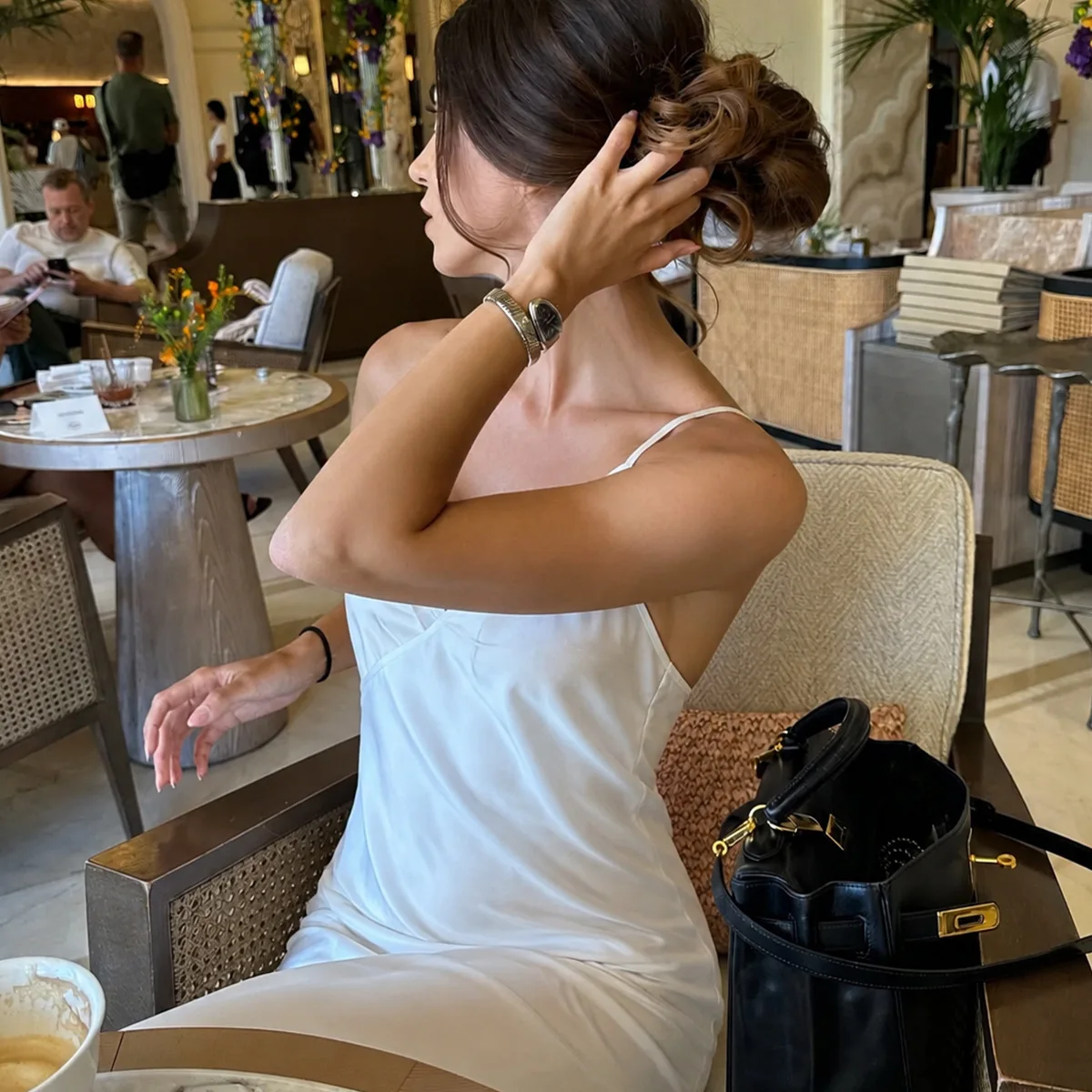 Women European American Sexy Cami Nightgown Smooth Satin Chiffon Split Long Slip Dress Elegant Ladies Sleep Loungewear