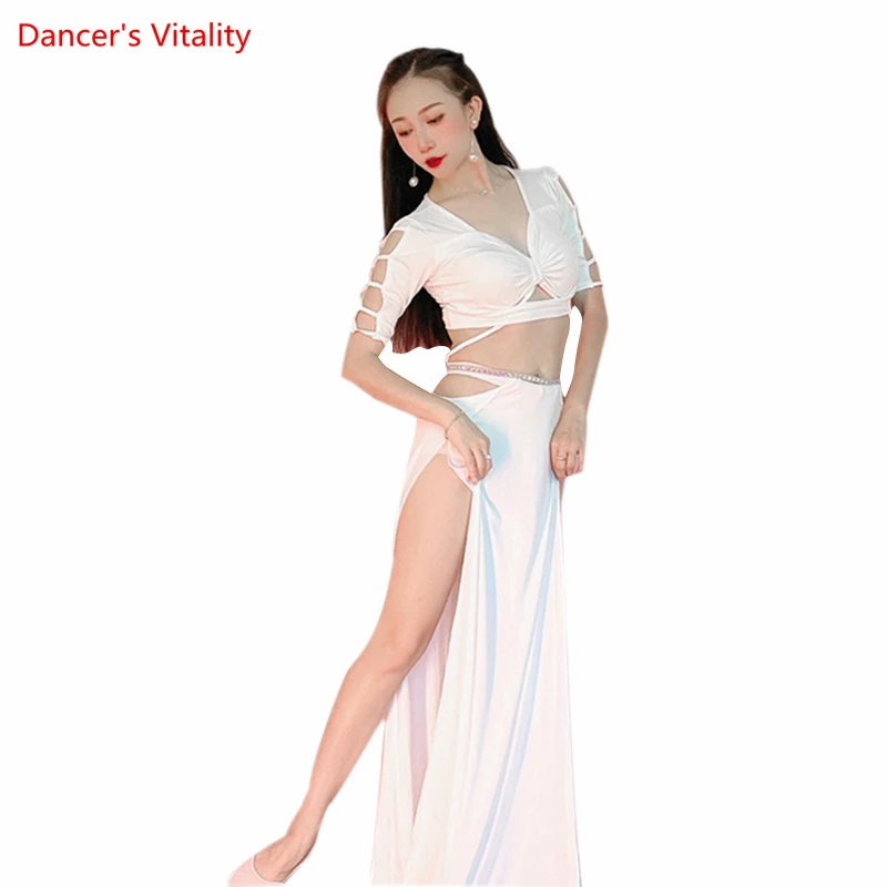 Belly Dance Costume Set Oriental Dance Training Half Sleeves Top+modal Skirt 2pcs Female Belly Dance Group Wear Clothes