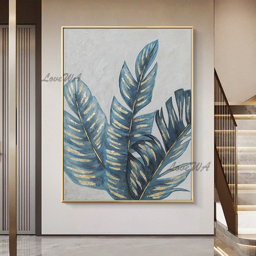 

Modern Wall Canvas Hold Foil Feather Modern Abstract PicturesTextured Acrylic Oil Painting Frameless Home Decoration Pieces