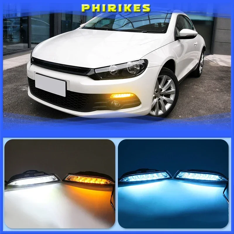 For VW Scirocco 2008-2013 Car Front LED side marker Lamp Amber Turn Signal Lights and White DRL Daytime Running Lights