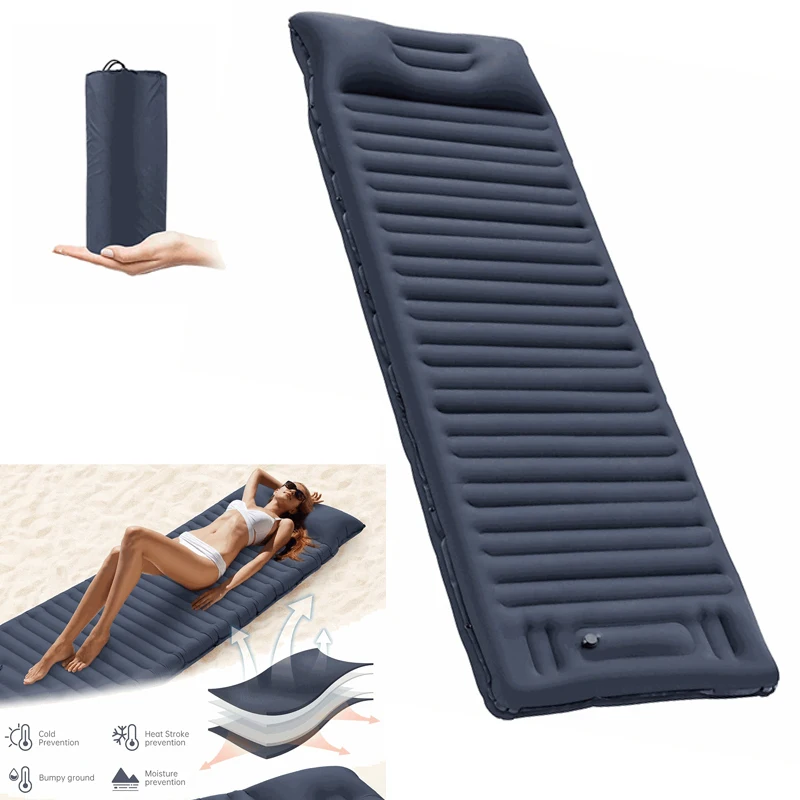 Camping Bed Outdoor Inflatable Mattress with Pillow Ultralight Thicken Sleeping Pad Splicing Built-in Pump Air Cushion Travel