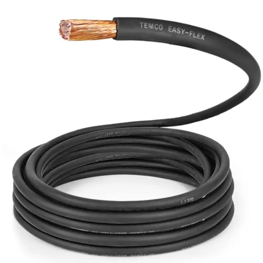 

TEMCo 1/0 Gauge AWG 15 Ft Black Flexible Pure Copper Made in USA Welding Cable Battery Wire - Heavy Duty Solar, Inverter, Car,