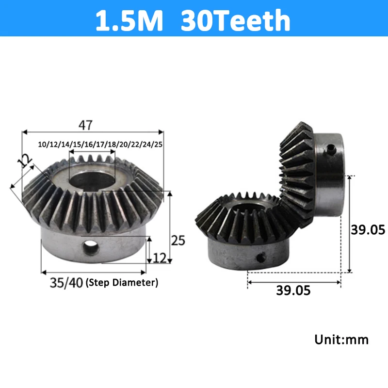 Produktbild von 2,5 Modul Kegelrad 20 Zähne – 90° Getriebezahnrad 12–25 Mm Bohrung Für CNC-Maschinen (2 Stück)