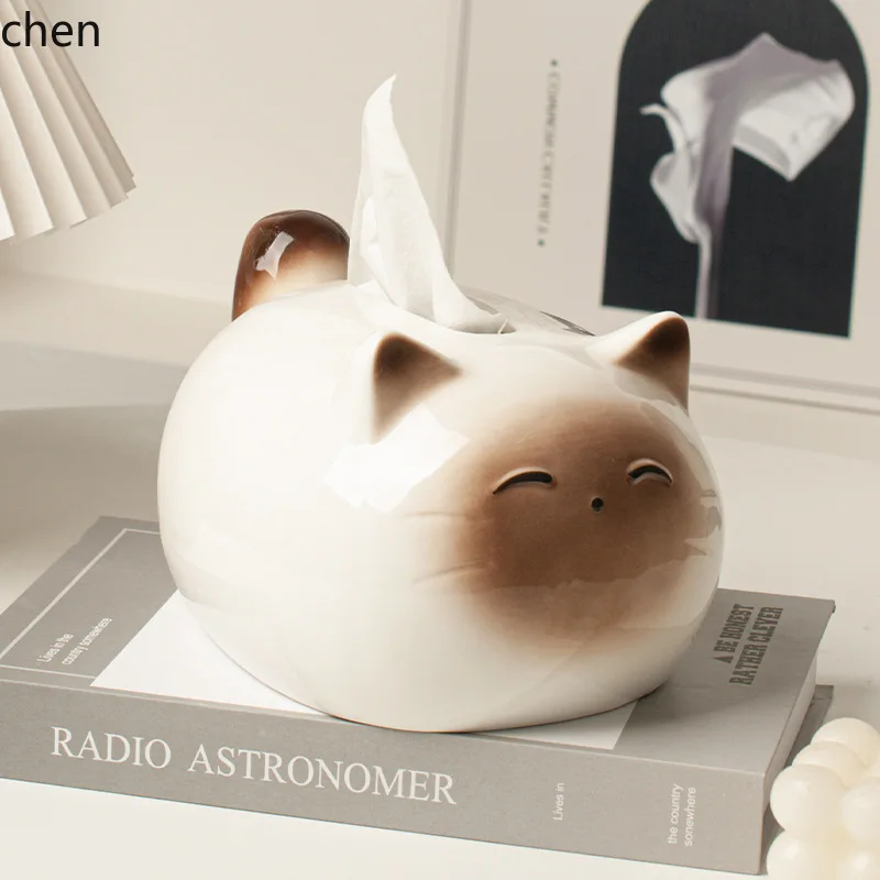 ZMLcreative cat tissue box ceramic living room home tissue box cute napkin box high-value ornament