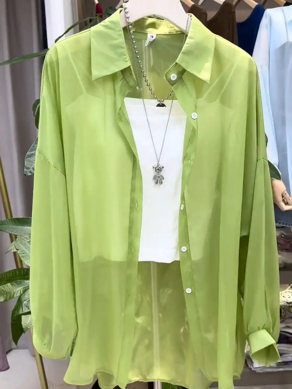 

Ice Silk Loose Fit Sun Protection Shirt Women's Spring Summer Thin European Style Loose Slimming Midi Length Chiffon Blouse Coat