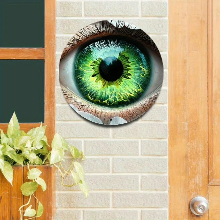 Vintage Green Dragon Eye Round Aluminum Metal Sign - Nature-Inspired Wall Art with Intricate Dragon Iris Design