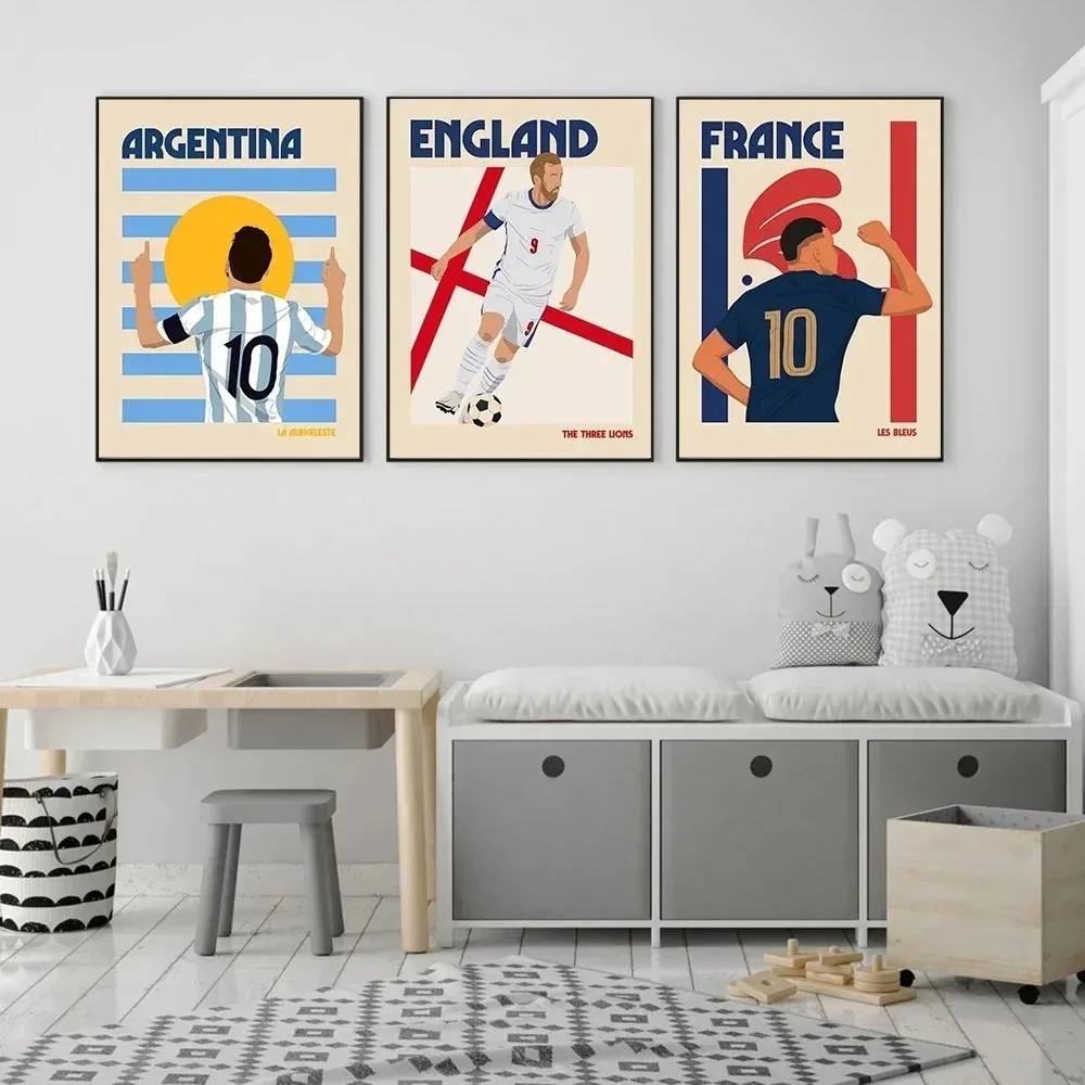 England Brazil France Argentina Portugal Football Illustration Wall Art Canvas Painting Boys Fan Sports Canvas Decoration