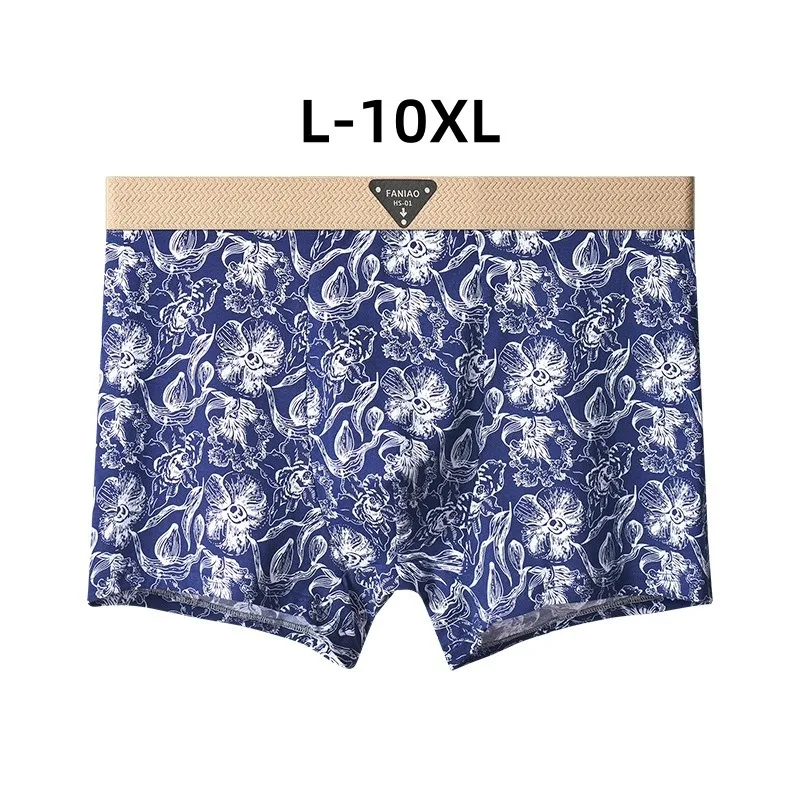 Pure Cotton Print Boxers Men Plus Size 10XL 9XL 8XL High Elastic Underwear Breathable Male Underpants 150KG Boxer shorts Panties