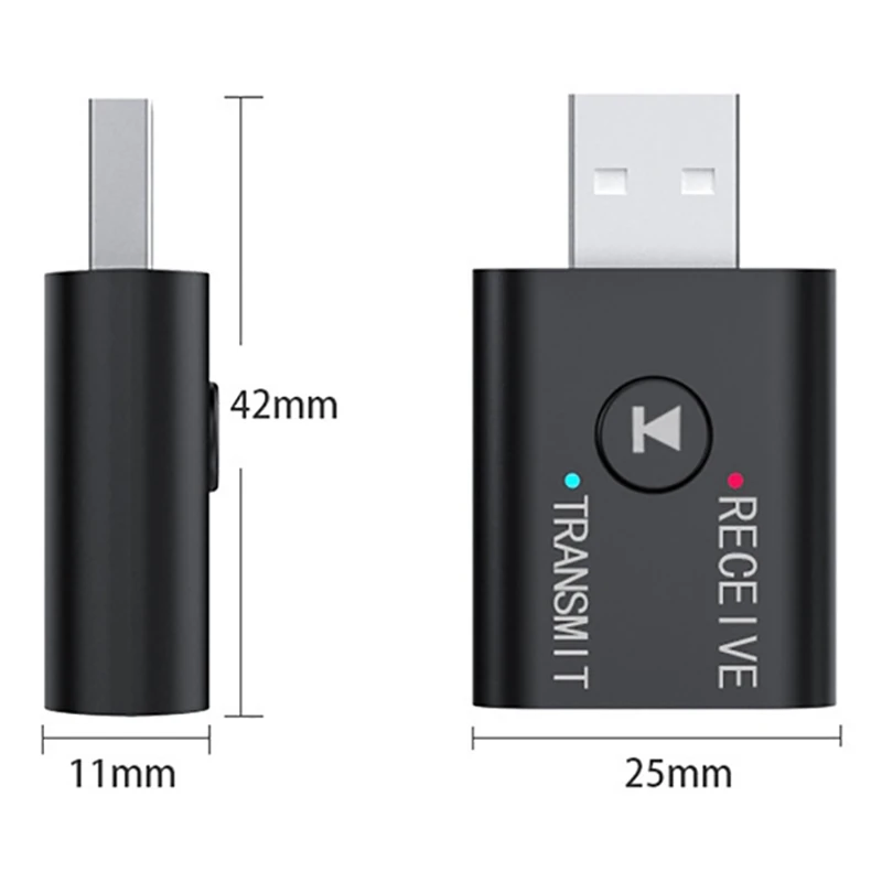 Portable Bluetooth 5.0 Transmitter Receiver 3.5Mm AUX USB Mini 2 In 1 Wireless Stereo USB Audio Adapter