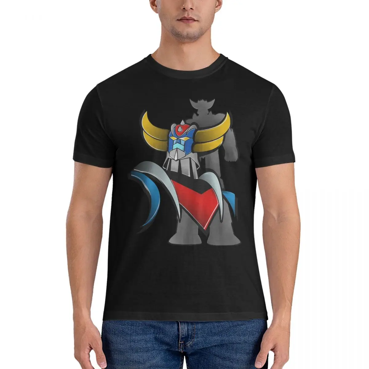 Men's T-Shirt Grendizer, Vintage Goldorak Leisure Cotton Tees Short Sleeve Goldorak T Shirt O Neck Clothes Summer