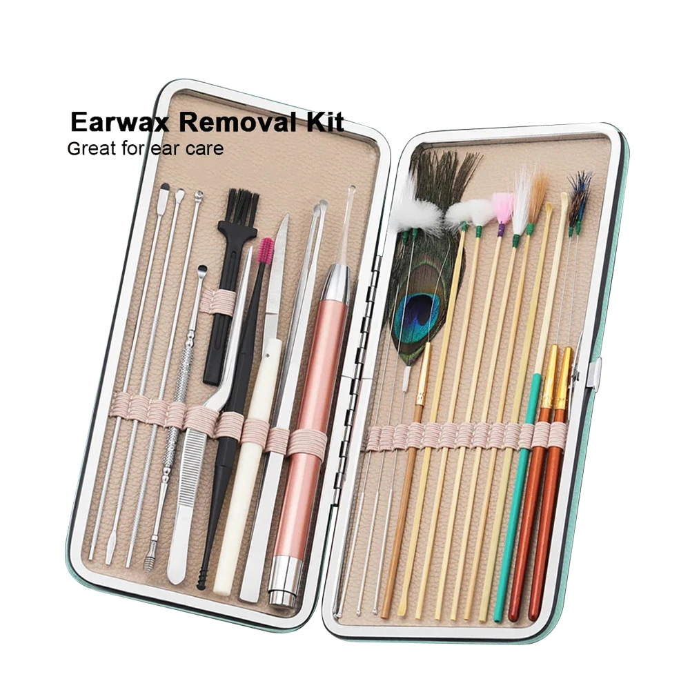23PCS Ear Wax Removal Forceps Flashlight Tool Kit Ear Pick Earwax Remover Spoon Ear Canal Cleaning Care Tools with LED Light A3