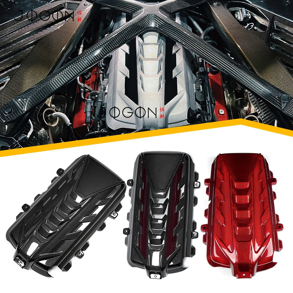 Modificación de la cubierta del motor delantera de fibra de carbono real JOGON para Chevy Corvette C8 Convertible Coupe Stingray Z51 2020 en adelante, negro y rojo