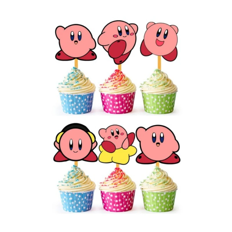 

Набор из 24 шт. милых вилок для фруктов в стиле Кирби, украшения для торта на день рождения, маленькие таблички, принадлежности для детских праздников
