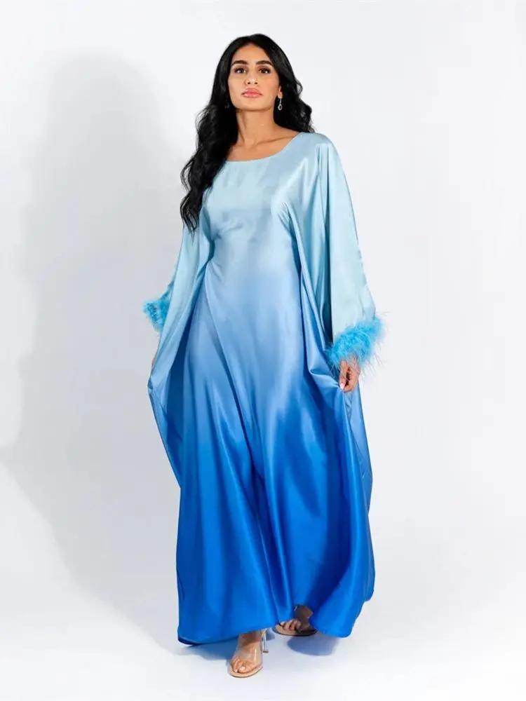 Eid Abayas für Frauen glänzende Fledermaus Satin Abaya Dubai Luxus muslimischen Kaftan Kleid Kaftan Marocain Robe Femme Kebaya Islam Kleidung