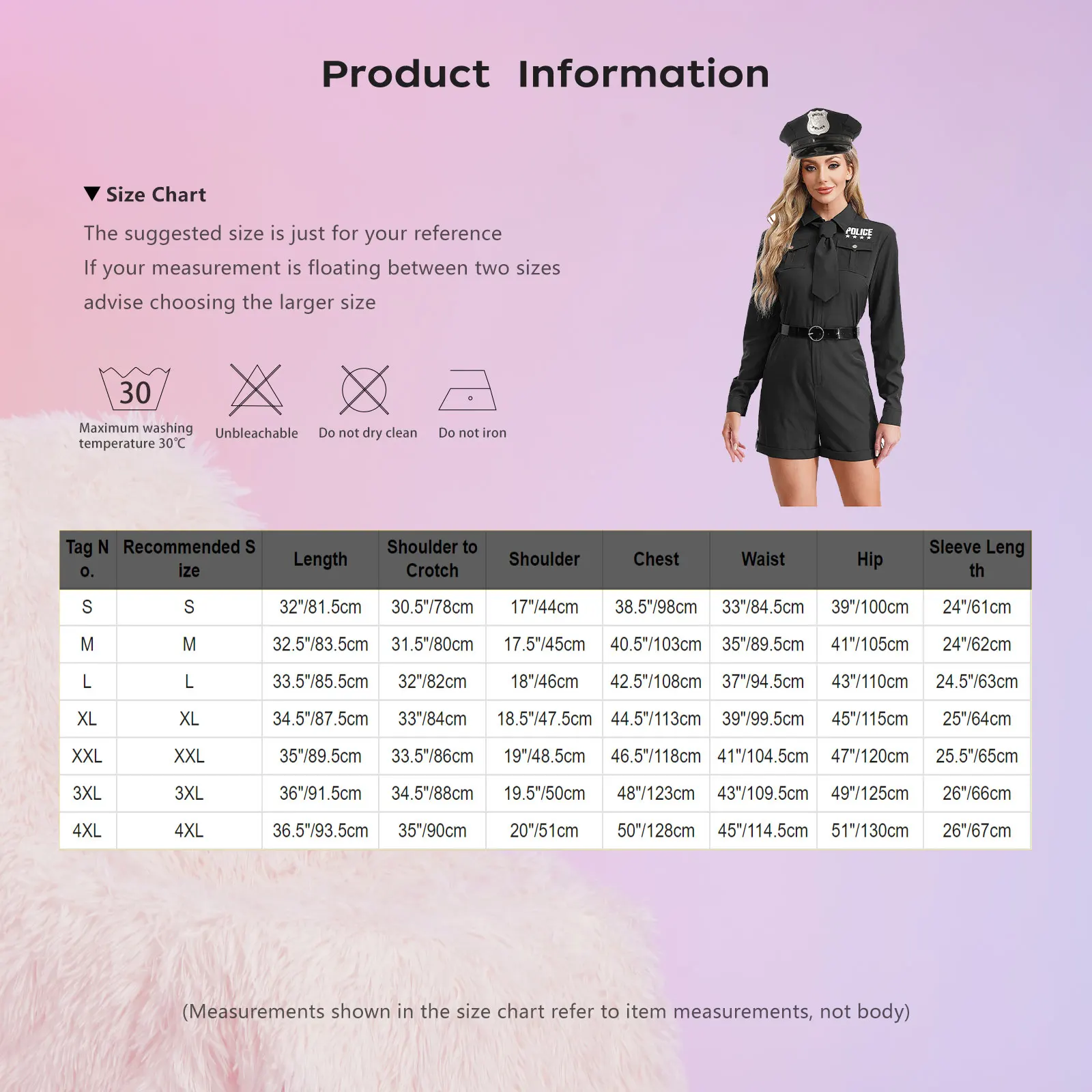 Women Policewomen Role Play Costume Long Sleeve Zipper Bodysuit Cop Jumpsuit with Tie Belt and Hat Set Police Officer Uniform