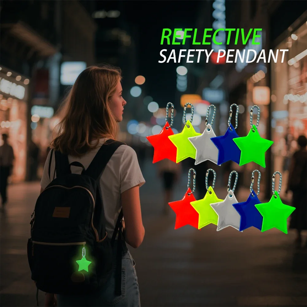 10 peças chaveiros reflexivos de dupla face simples e elegantes com estrela de cinco pontas à noite
