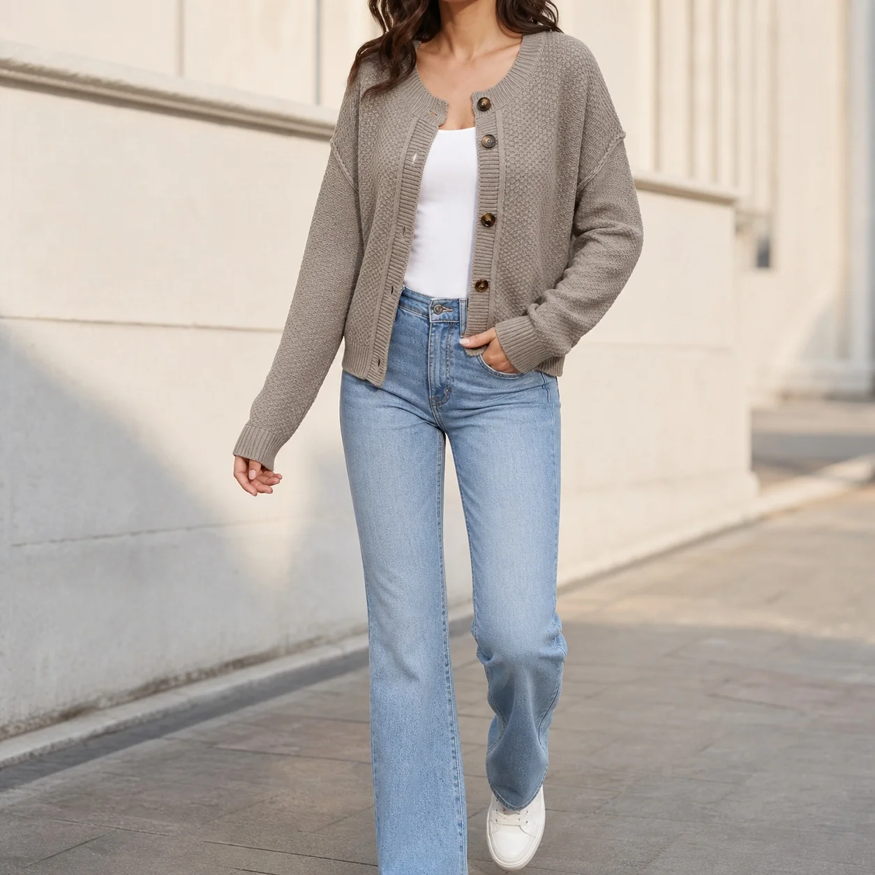 Women's Winter Clothing Long Cardigan Loose Fit Thick Collarless Long Sleeve Solid Color Single Breasted Streetwear Fabric