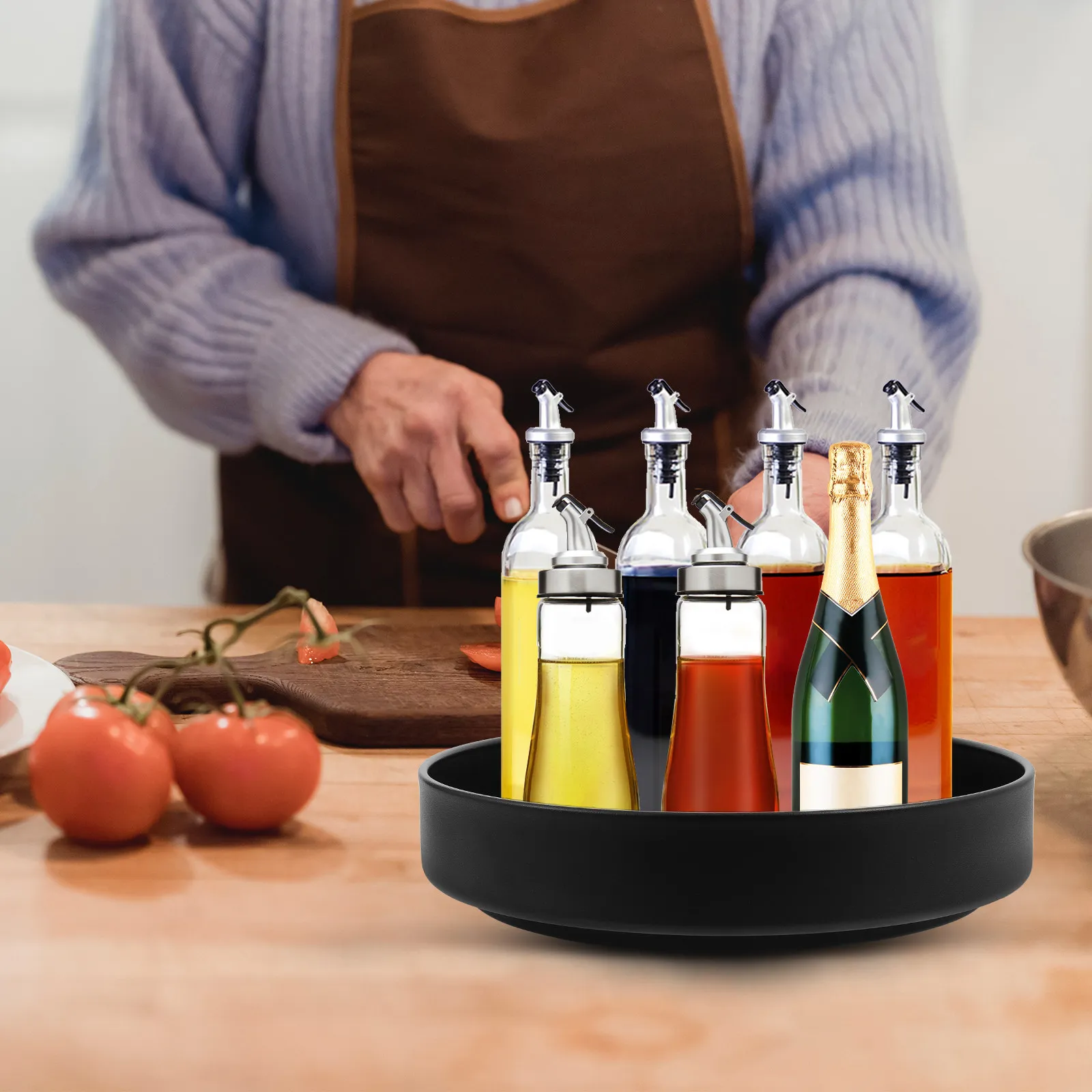

Rotating Seasoning Tray Stainless Steel Multifunctional Storage Plate Kitchen Condiment Bottle Organizer Household Rotating