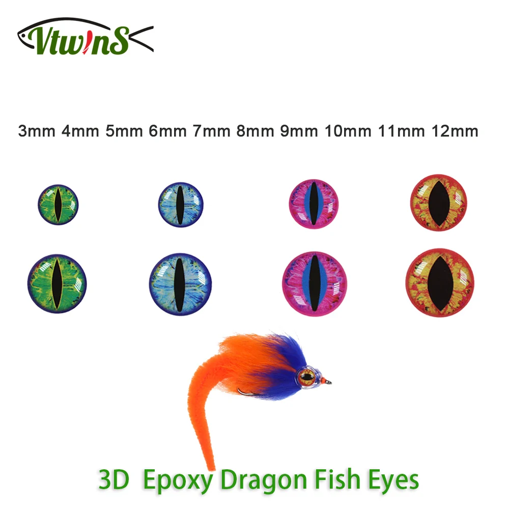 Vtwins 50PCS Realistice 3D Epoxy Fish Eyes Dragon Eye DIY Fly Tying Streamers Baitfish Crankbaits Minnow Lure Fly Material 3-12