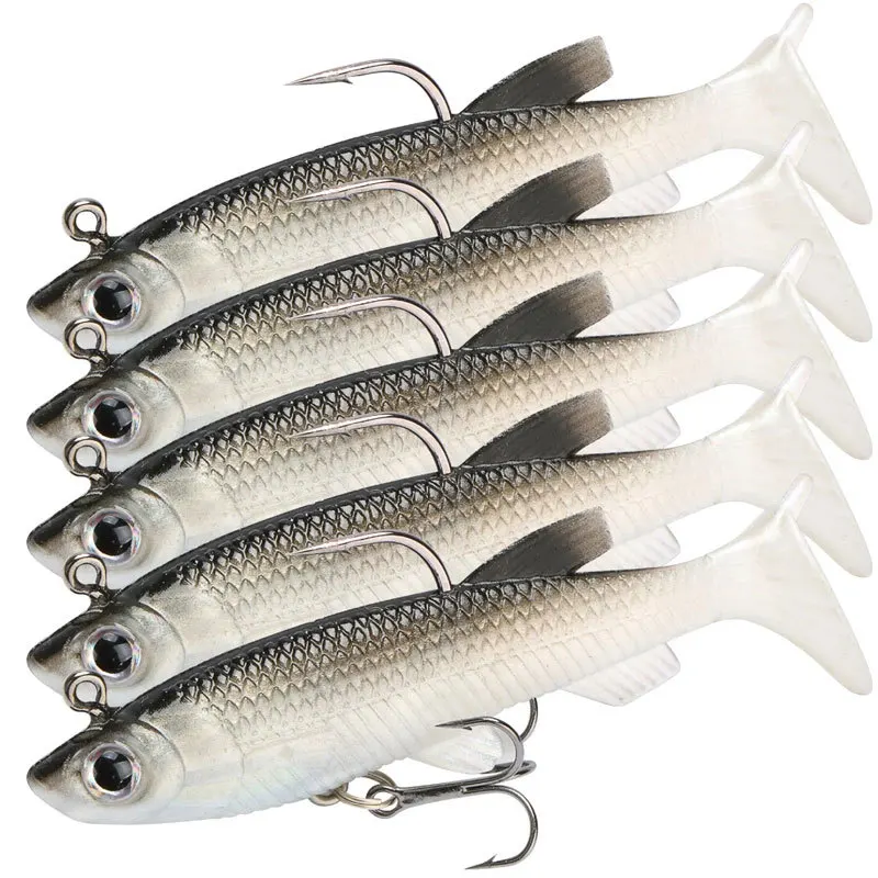 

5pcs Kit Fishing Lure Soft Lure 8cm/ 2.8in Artificial Bait Cool Fishing Hooks Luya's Soft-coated Plumblefish T-tail Soft Bait