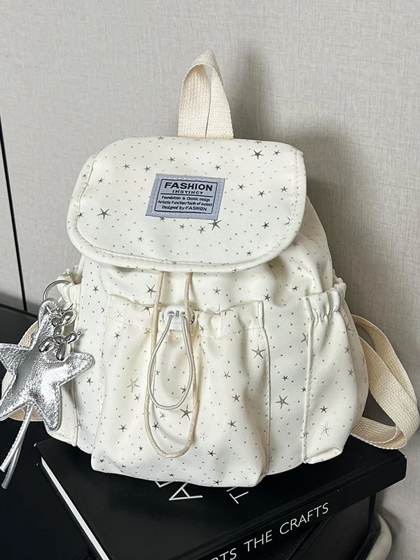 Lightweight Star Print Double Shoulder Bag for Women College Students Commuting Traveling Backpack Soft Handle Spring 2026