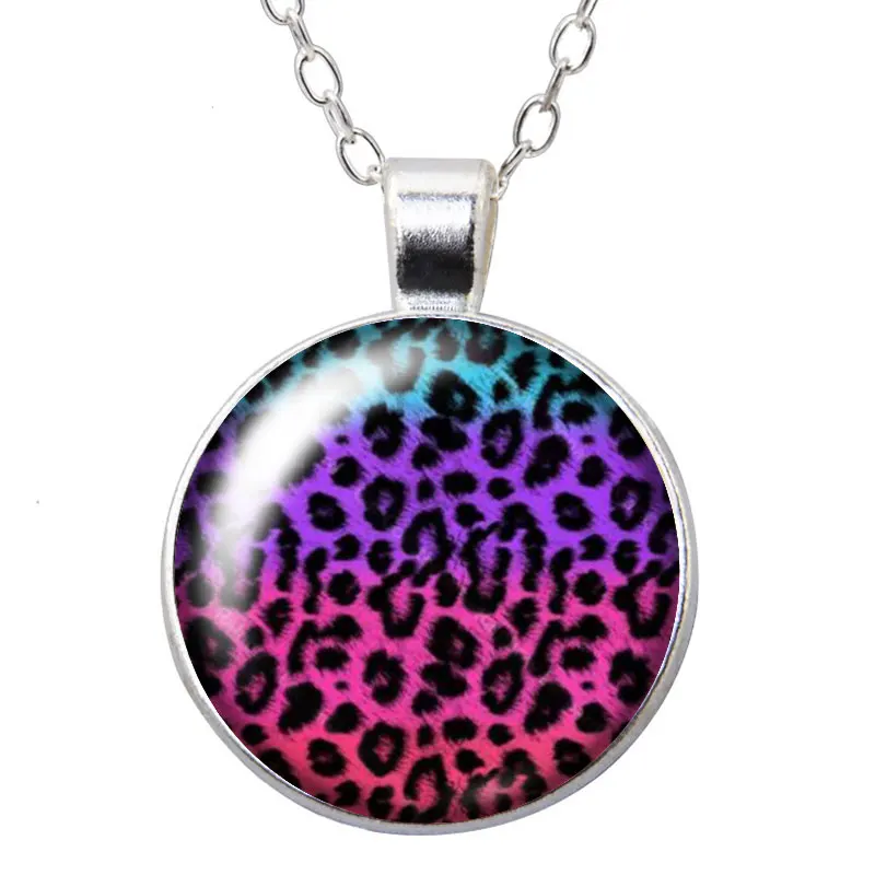 New Colorful Leopard print patterns beauty Round Photo Glass cabochon silver plated pendant necklace jewelry Gift