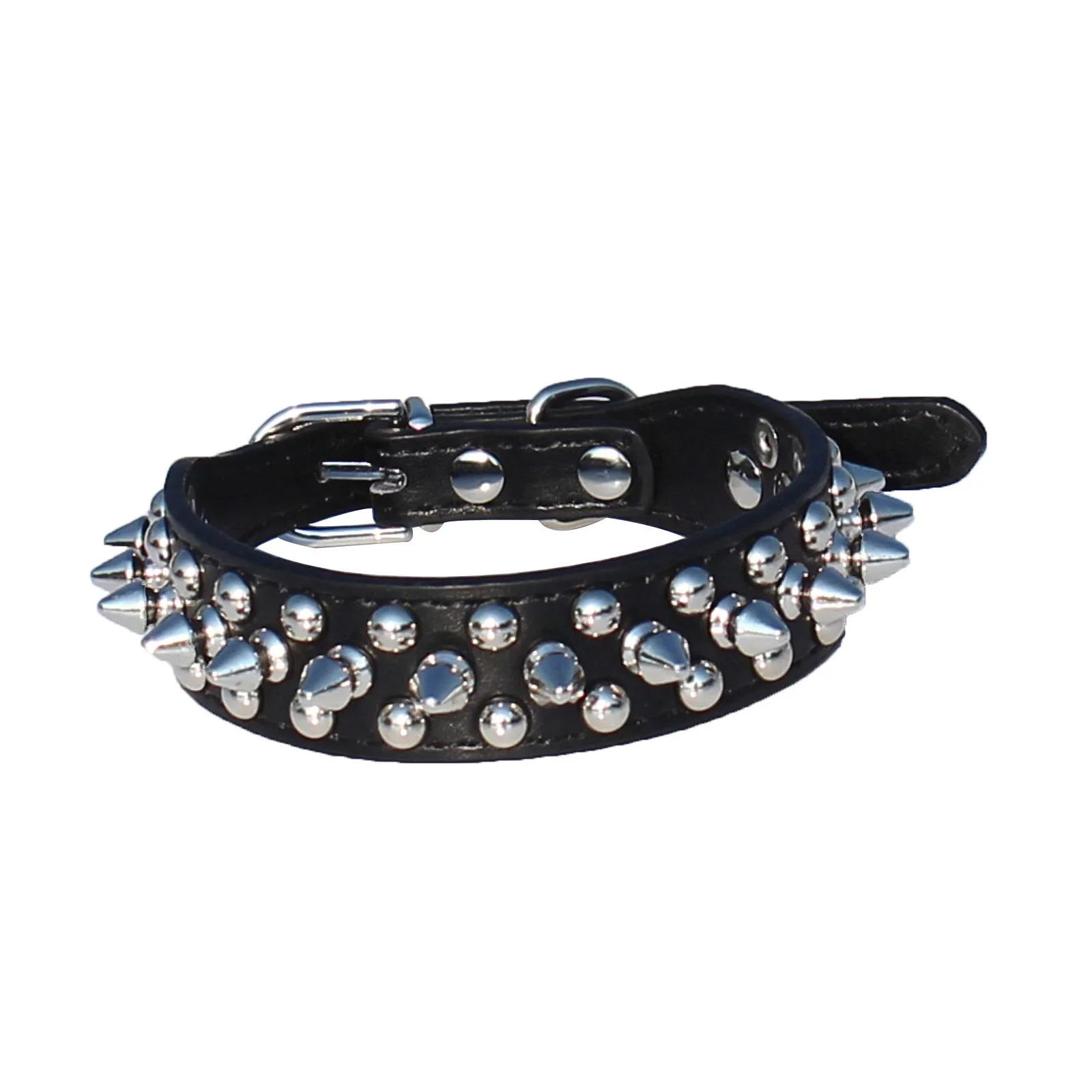 Leather Spiked Studded Dog Collar 1 inch Wide for Small/X-Small Breeds and Puppies (Black, S: For Neck 6-8 inch)