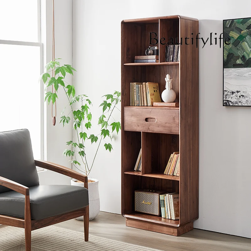 

New Chinese Style Black Walnut Wooden Shelf Nordic Minimalism Bookshelf Modern Minimalist Study Clothes Closet