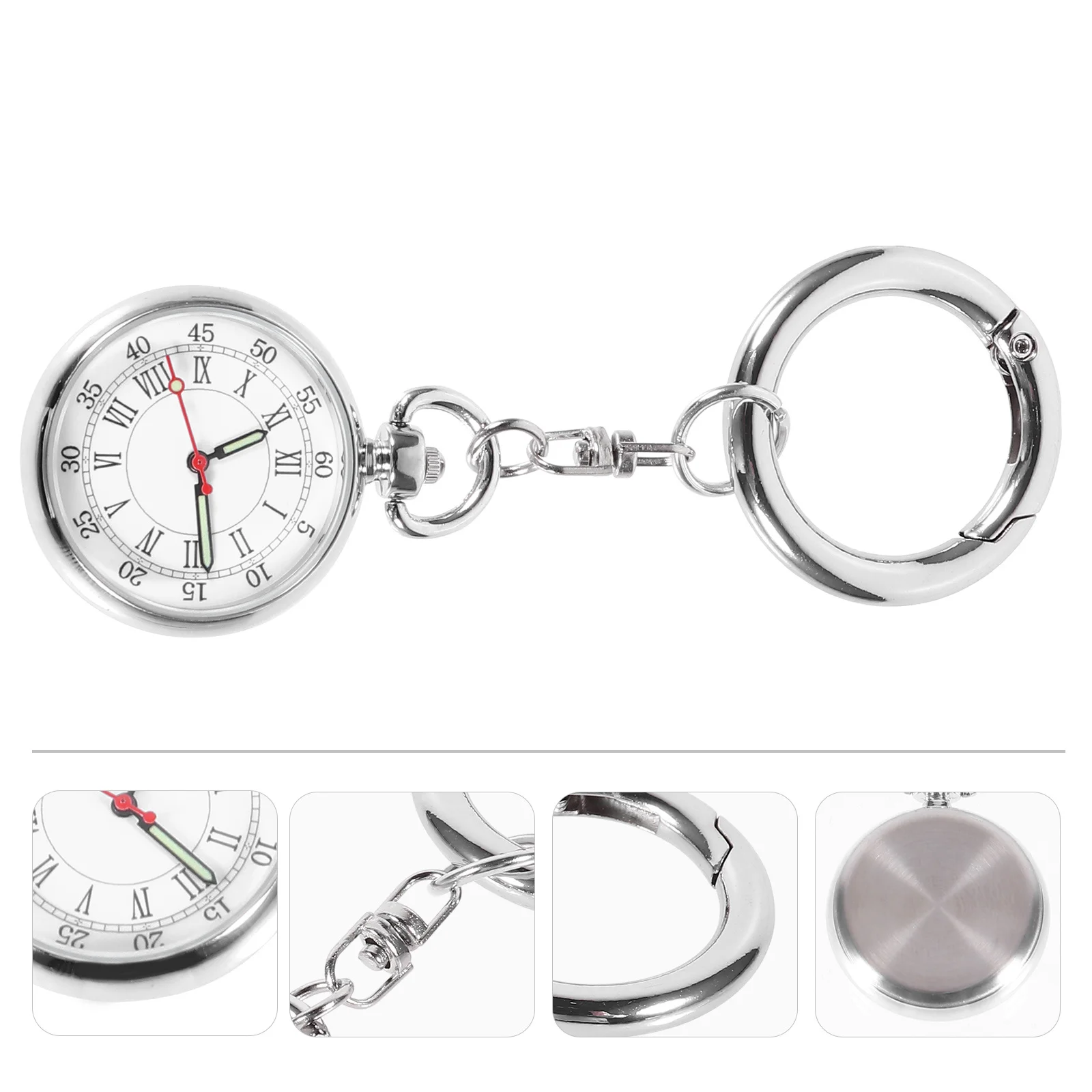 

Nurse Watch Silver Durable Quartz Movement Luminous Pocket Hanging Key Ring Watch Portable for Nurses Key Ring Watches