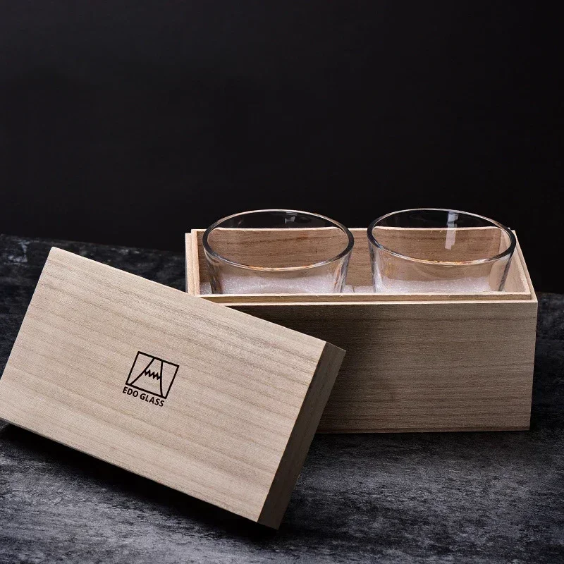 lead-free wine cups with wooden gift box for Liquor Scotch Bourbon  japan mt fuji shaped old fashioned whiskey glass cup 250ML