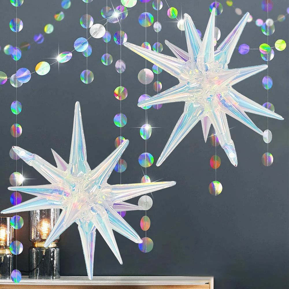 

Iridescent Party Supplies Iridescent Explosion Star Balloons Laser transparency Foil Cone Starburst Balloon for Birthday Wedding