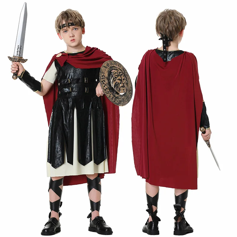 Spartan Warrior Cosplay Dress for Women and Man Roman Gladiator Caesar Knight Kids Boy and Girl Halloween Parent-Child Costume