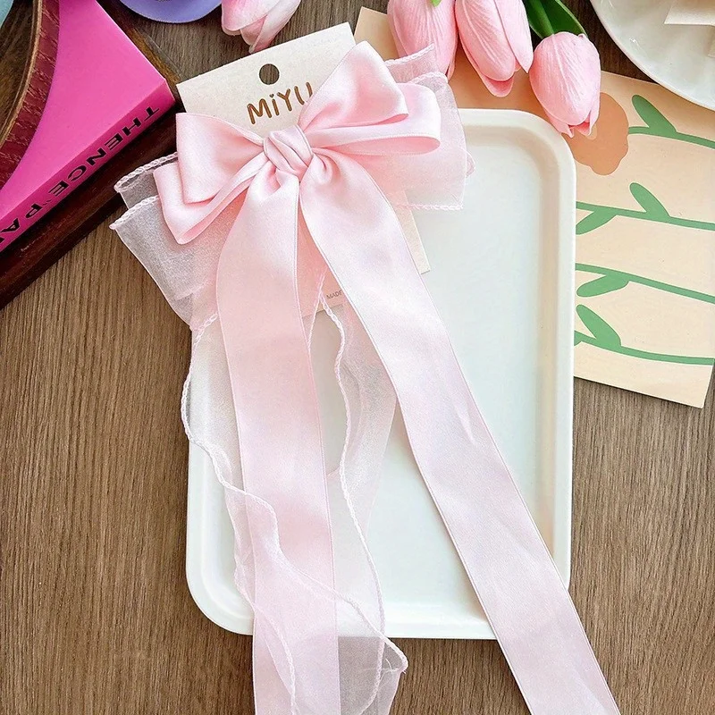 1 Stück große süße Schleife Haarspangen mit langen Bändern Mode Haarschmuck für Frauen Mädchen Tägliche Party Styling Haarspangen – Detail 3