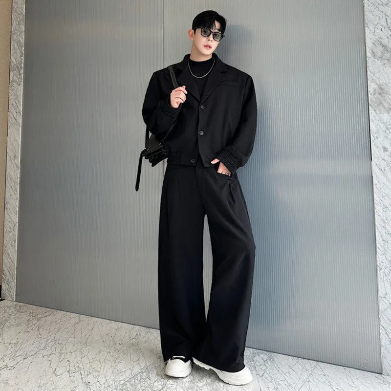 WVGA Spring Autumn New Men Trendy Fashionable Personality Blazer Niche Chic Casual Wide-Leg Design Stylish Suit Pants Set W19524
