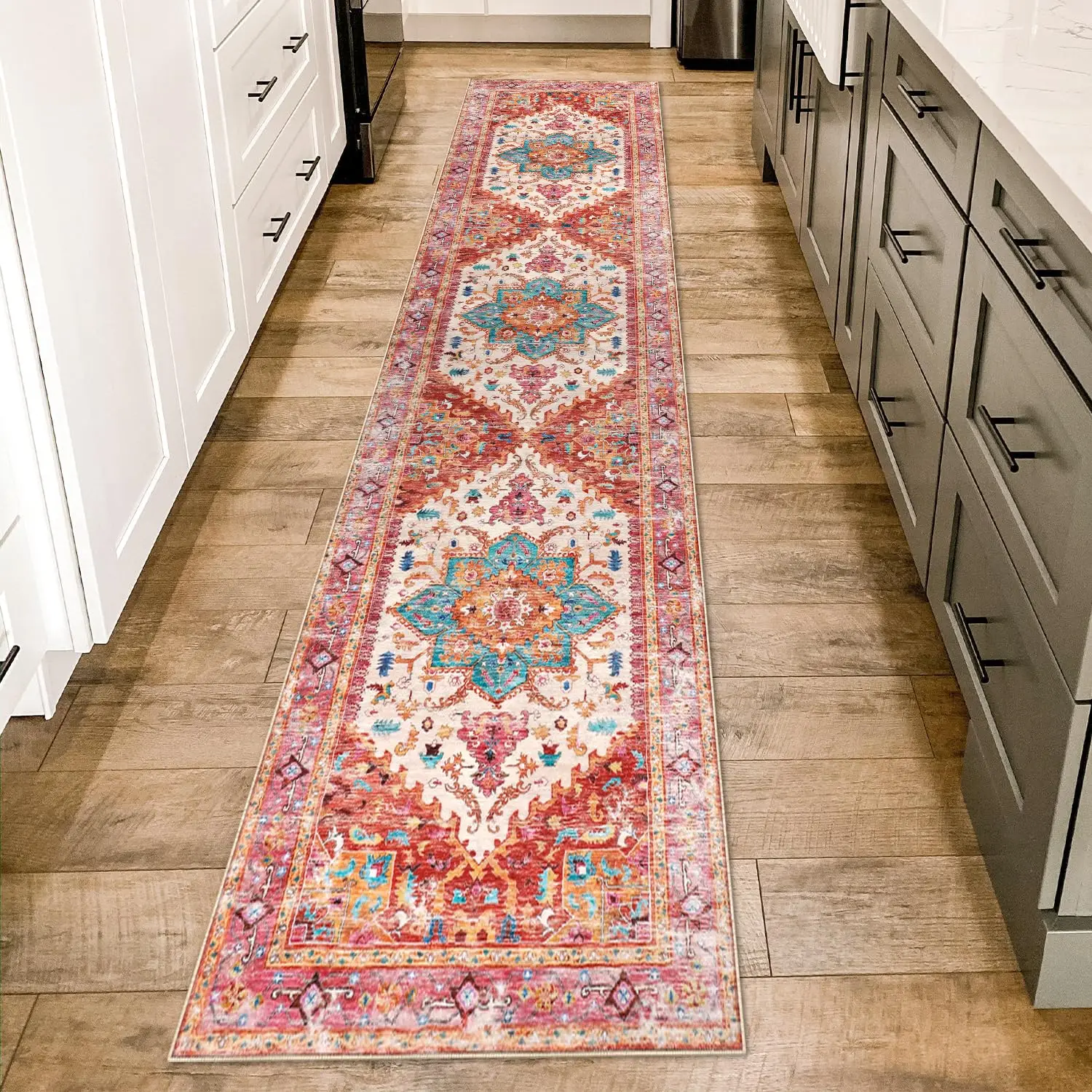VIKAMA Washable Running Carpet, Anti-Slip Bohemian Retro Corridor Carpet, Home Decoration, Kitchen Carpet, Entrance Hall Carpet