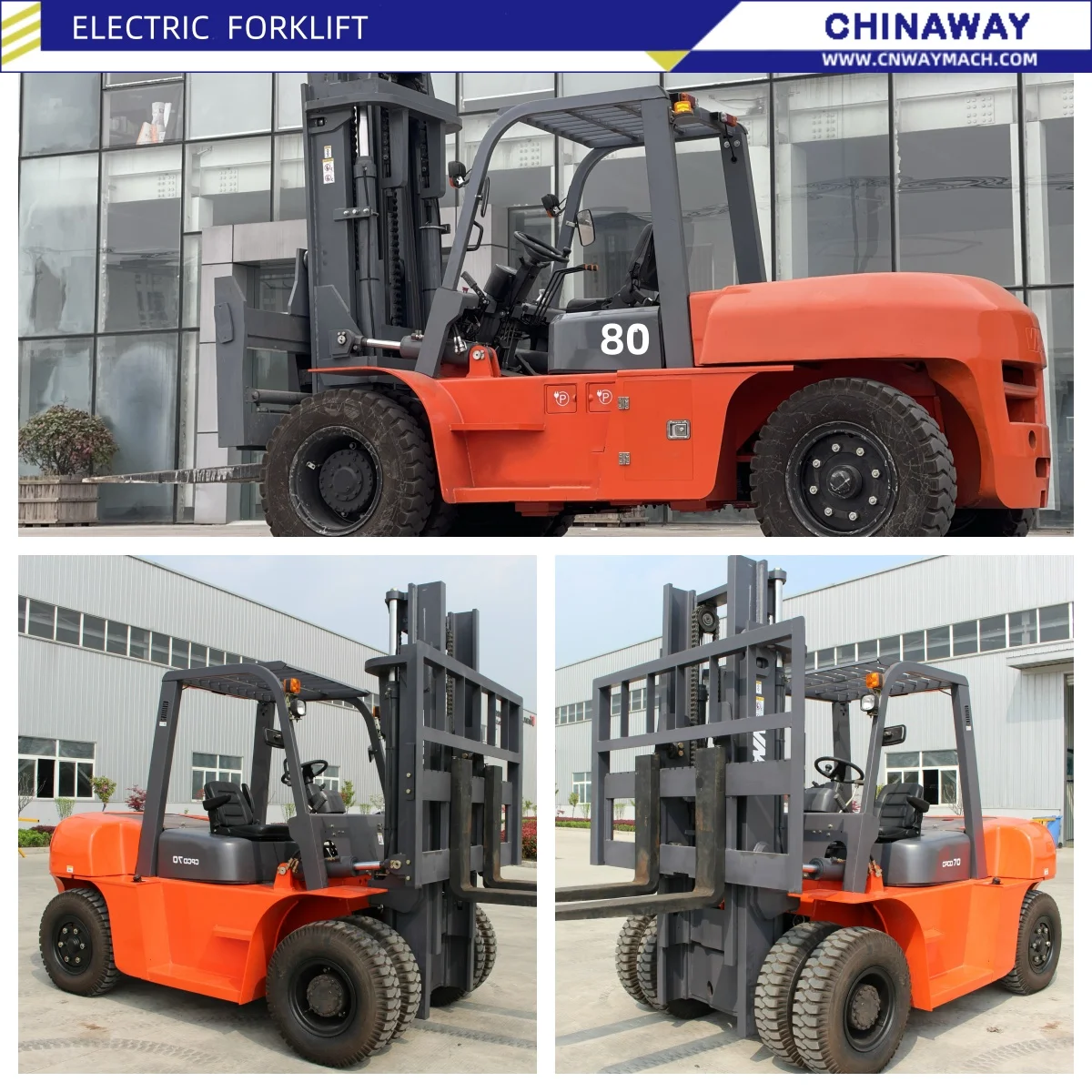 رافعات شوكية كهربائية 5t، 6t، 8t مع بطاريات ليثيوم ومشابك متعددة الوظائف للمستودعات