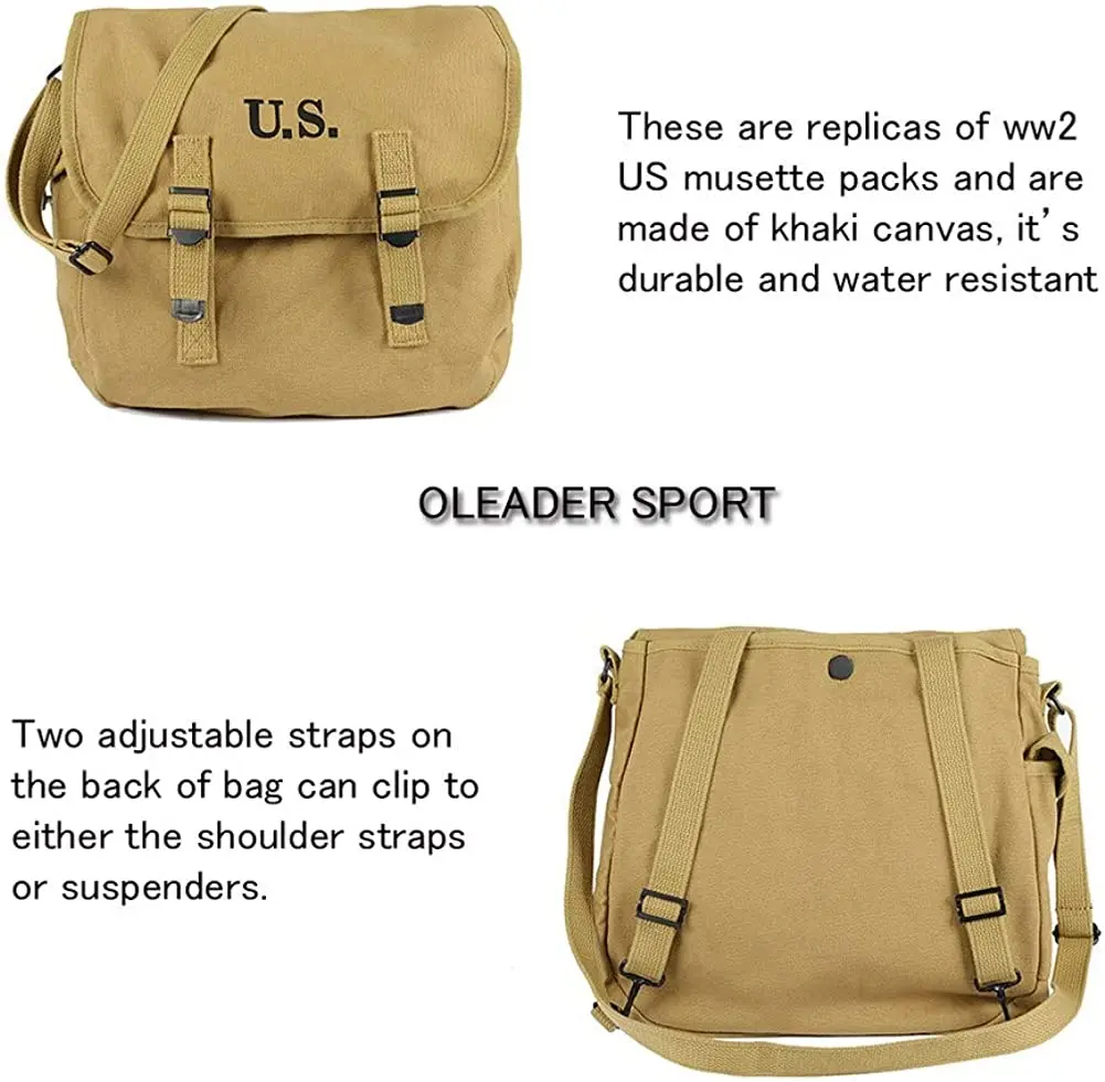 Leader WW2 US M1936 Tas Musik Ransel Militer Sabuk Tas Punggung Kanvas, Khaki