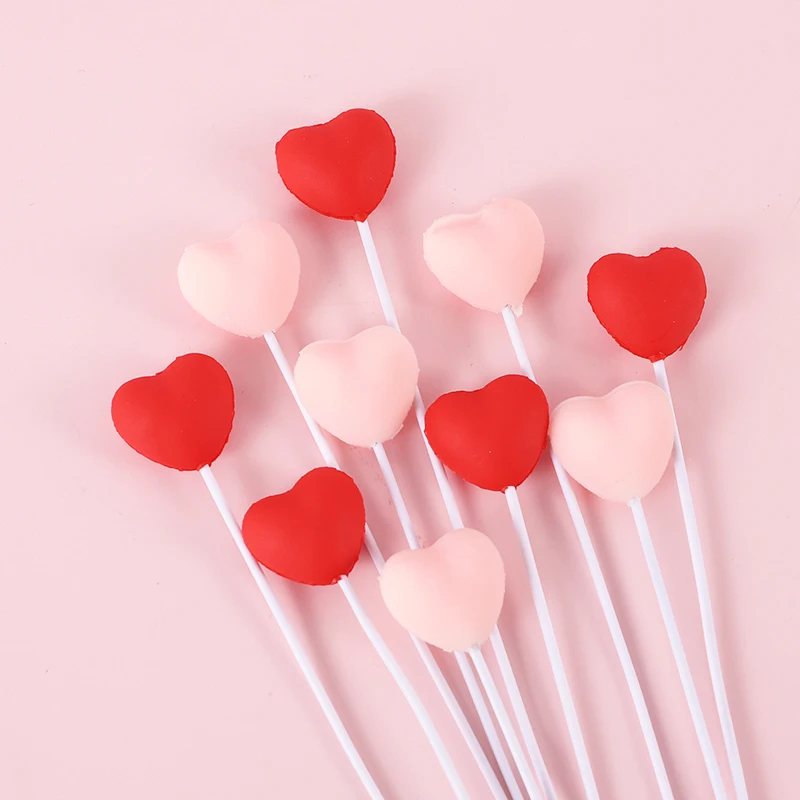 5pcs Valentine's Day Cake Topper Happy Birthday Party Accessorie Red Pink Heart Cake Topper Baby Shower Wedding Theme Decoration